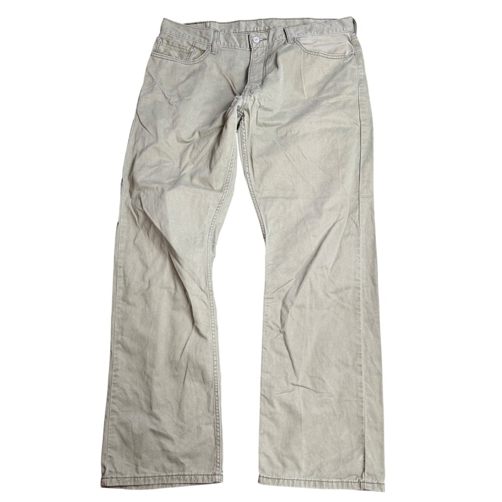 Levi's 514 Straight Fit Pants Mens 38x32 Olive Green Khaki 100% Cotton Twill‎